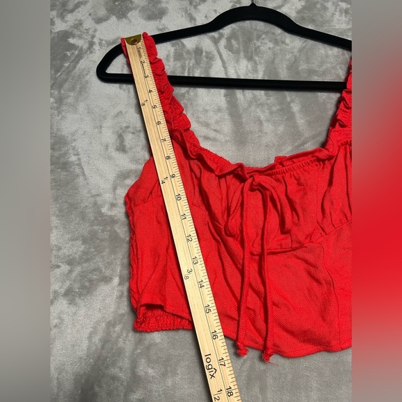 Sienna Sky Tank Top Cropped Women’s Small Red Rouched Linen Blend - Picture 7 of 7